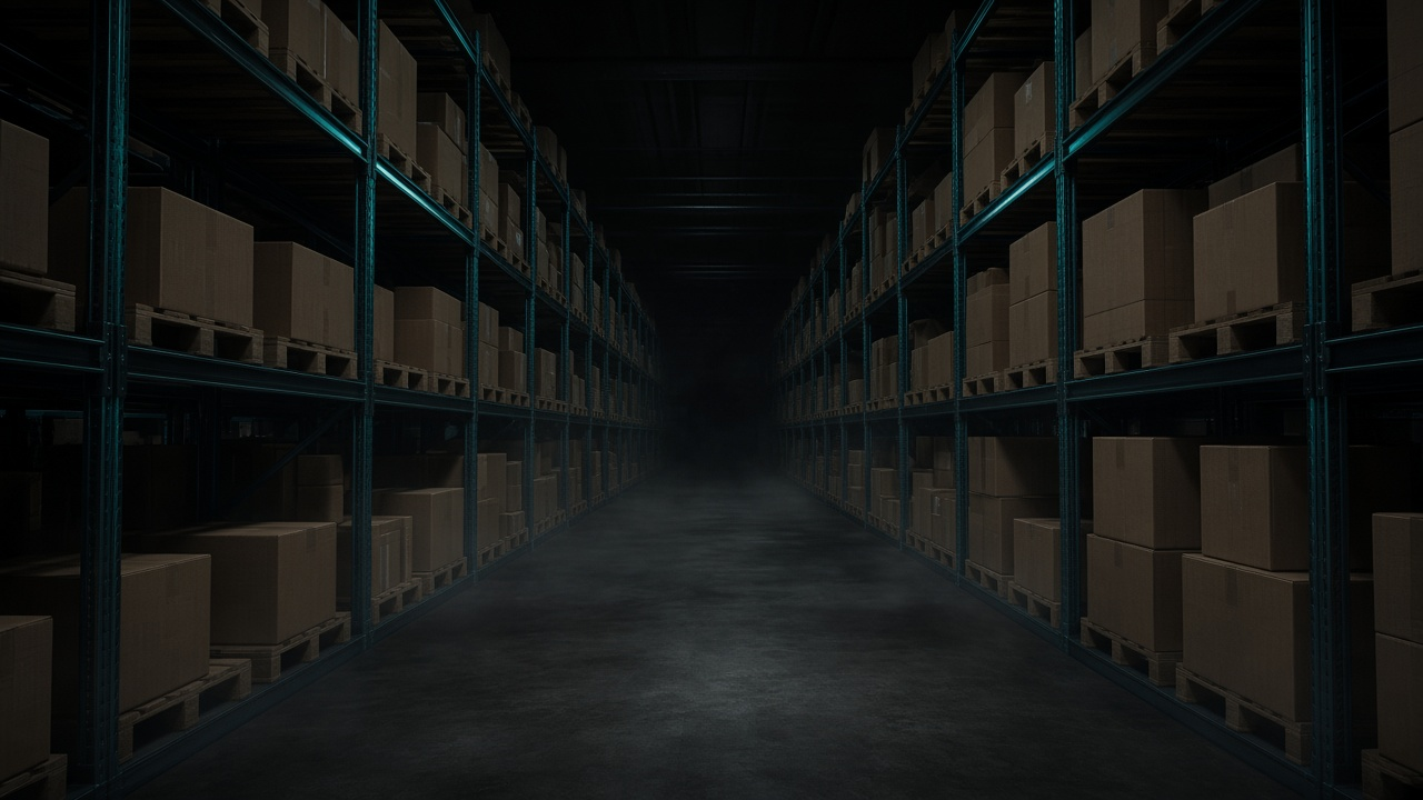 Warehouse aisle with unlabeled cartons