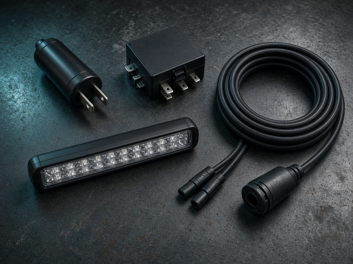 12-volt accessories on a workbench